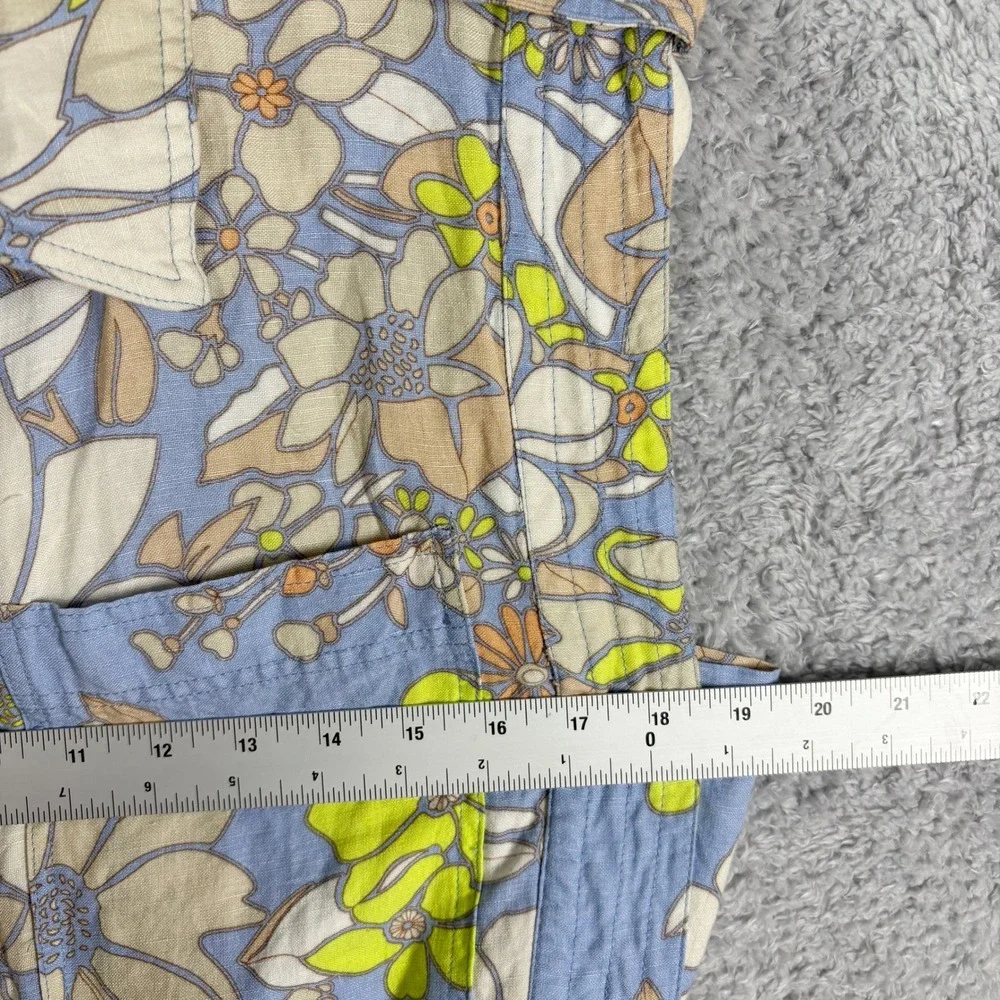 Current Air Floral Print Linen Blend Utility‎ Jumpsuit Size M Blue Yellow Belt